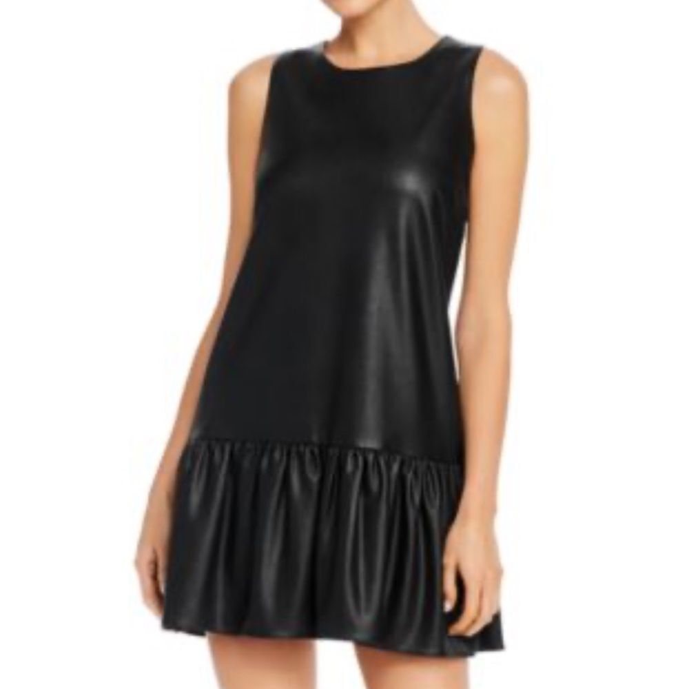 Amanda Uprichard Alejandro Faux-Leather Mini Dress Peplum Hem LBD Small